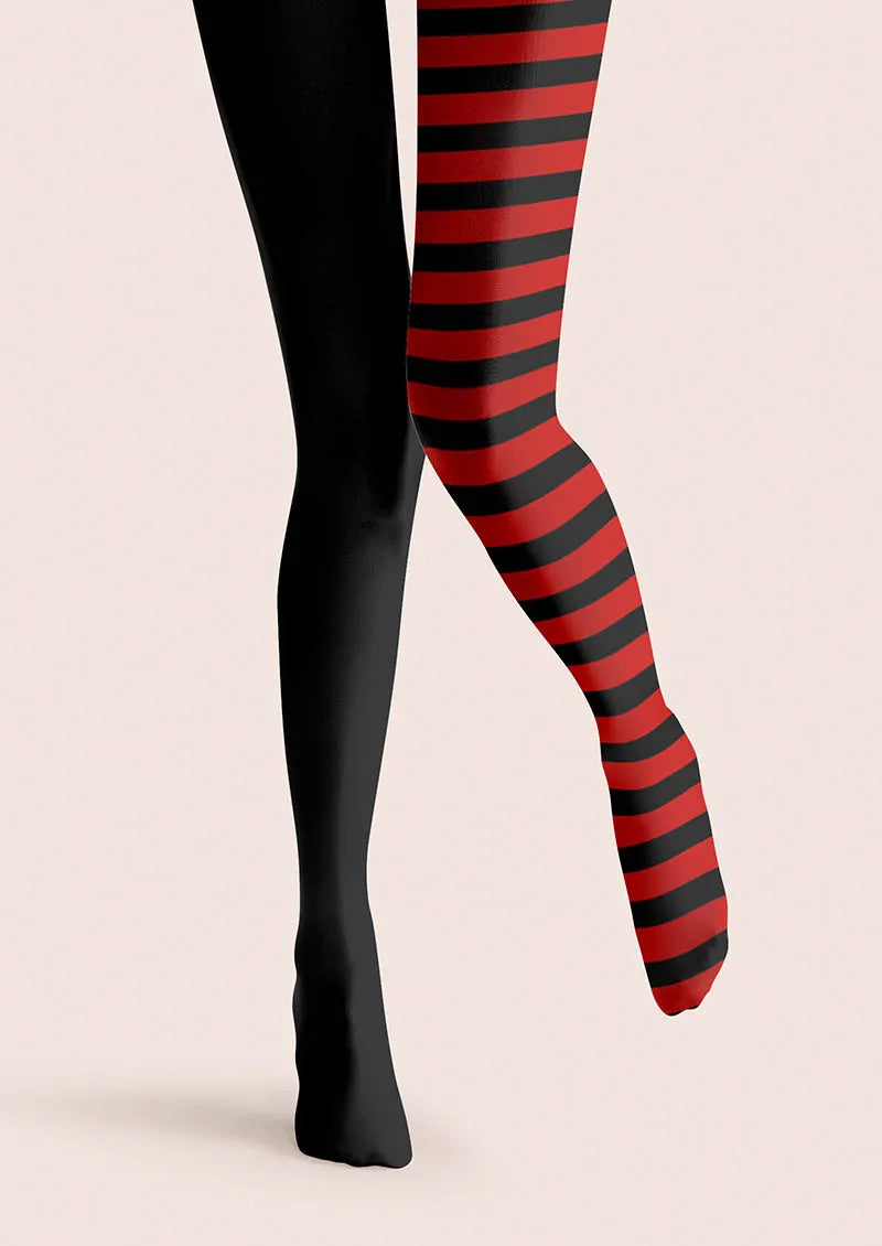 Viken Plan Black-Red Split Stripes Tights Hosiery Pantyhose