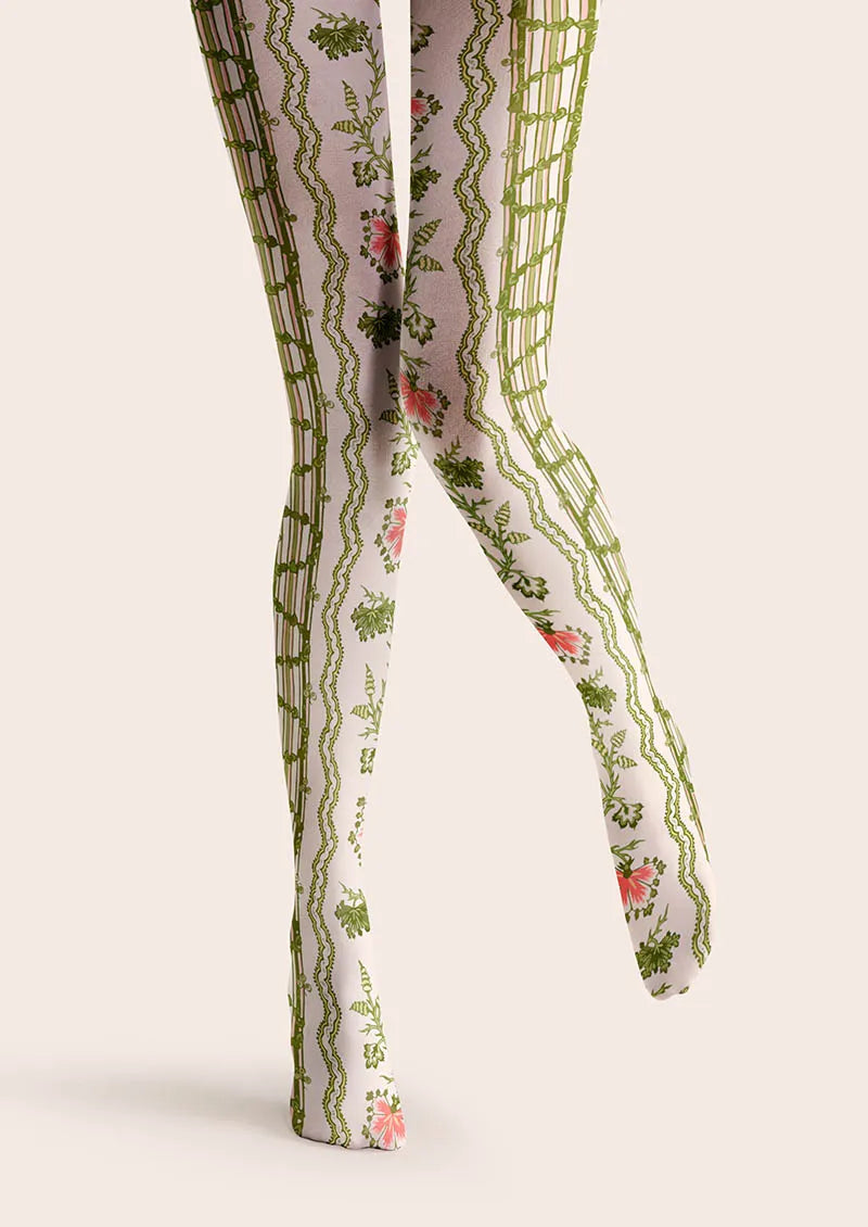 Viken Plan Floral pattern Vine Lines Tights Hosiery Pantyhose