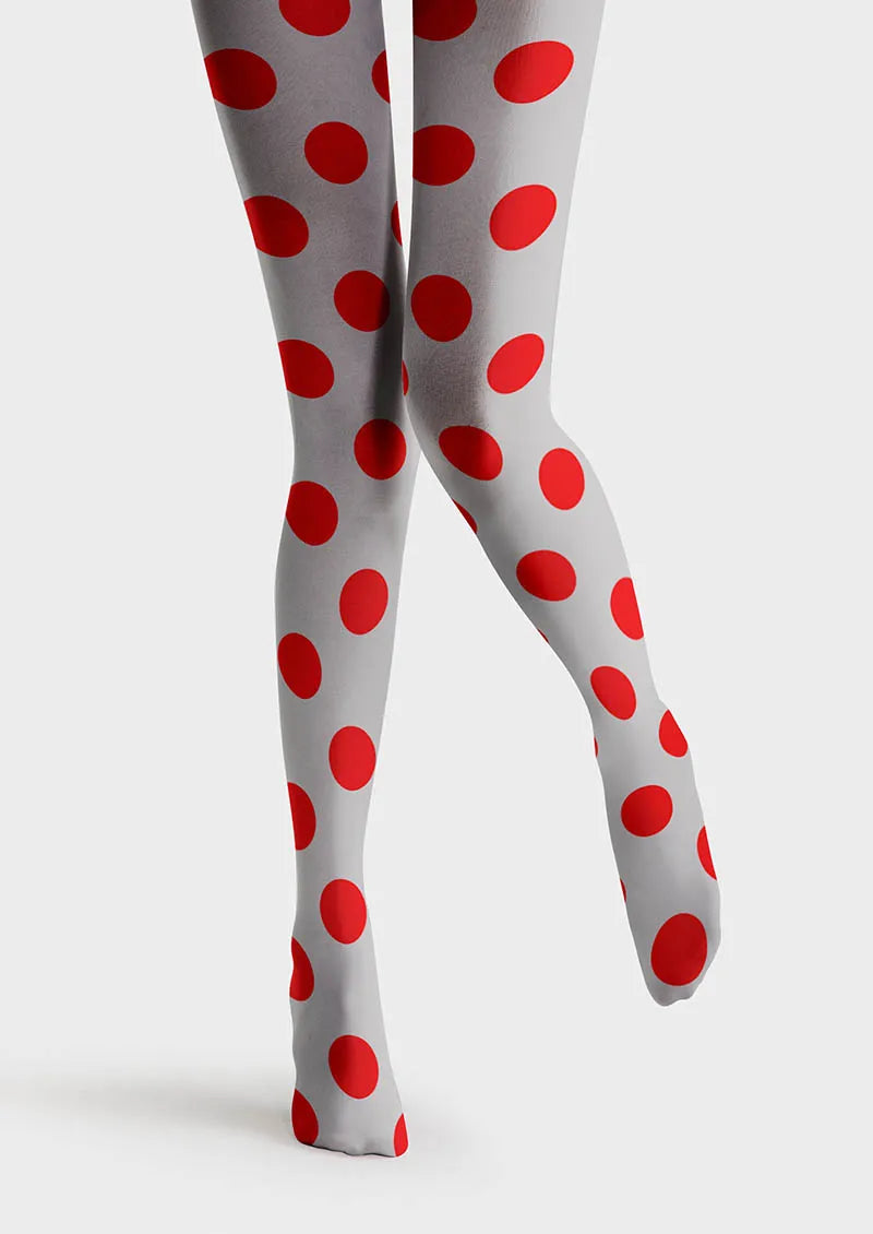 Viken Plan Grey-Red Dots Tights Hosiery Pantyhose