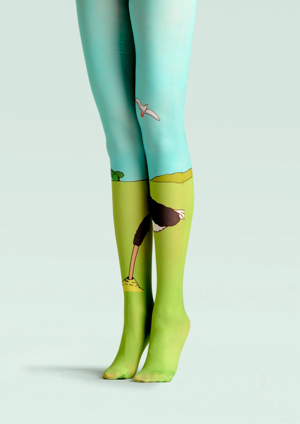Viken Plan Forest art Print Tights Fun ostriches Pantyhose/Tights [Savanna]
