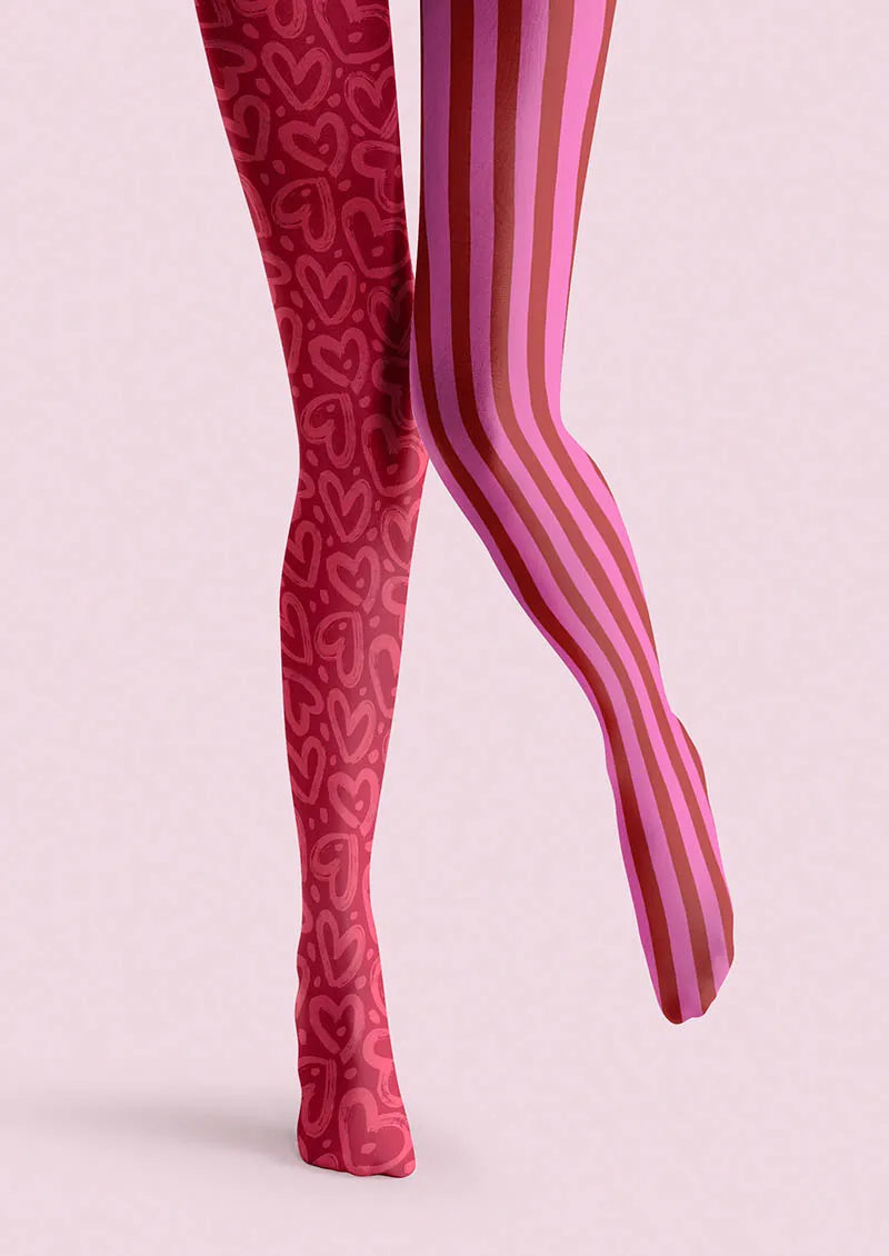 Viken Plan Valentine's Day Love Stripes Tights Hosiery Pantyhose
