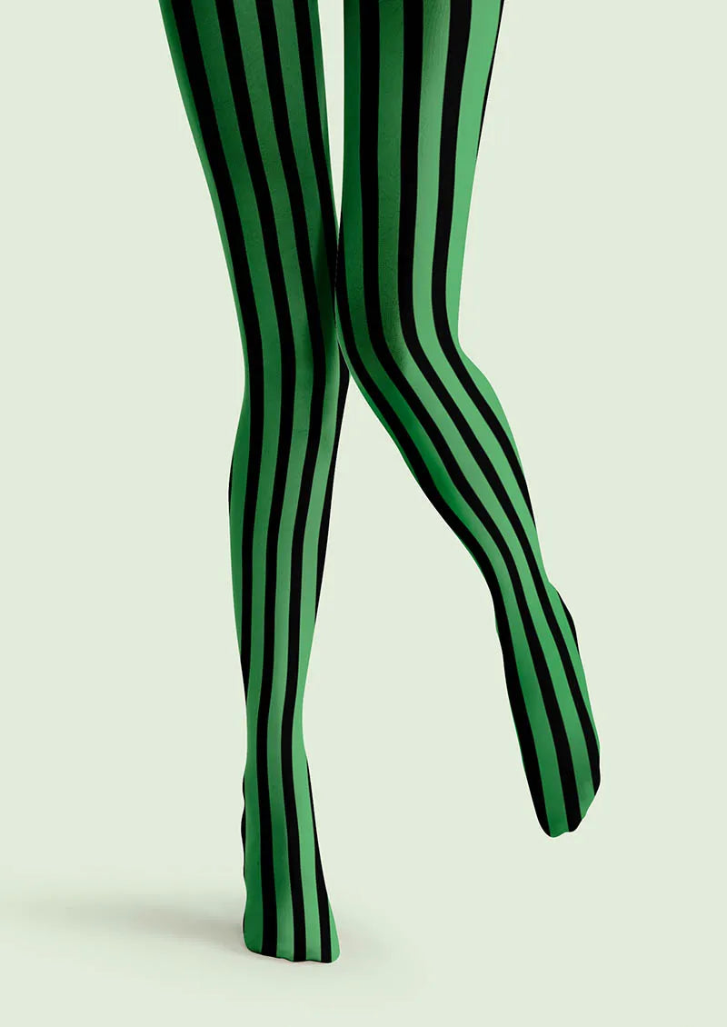Viken Plan Green Shadow Stripe Tights Hosiery Pantyhose