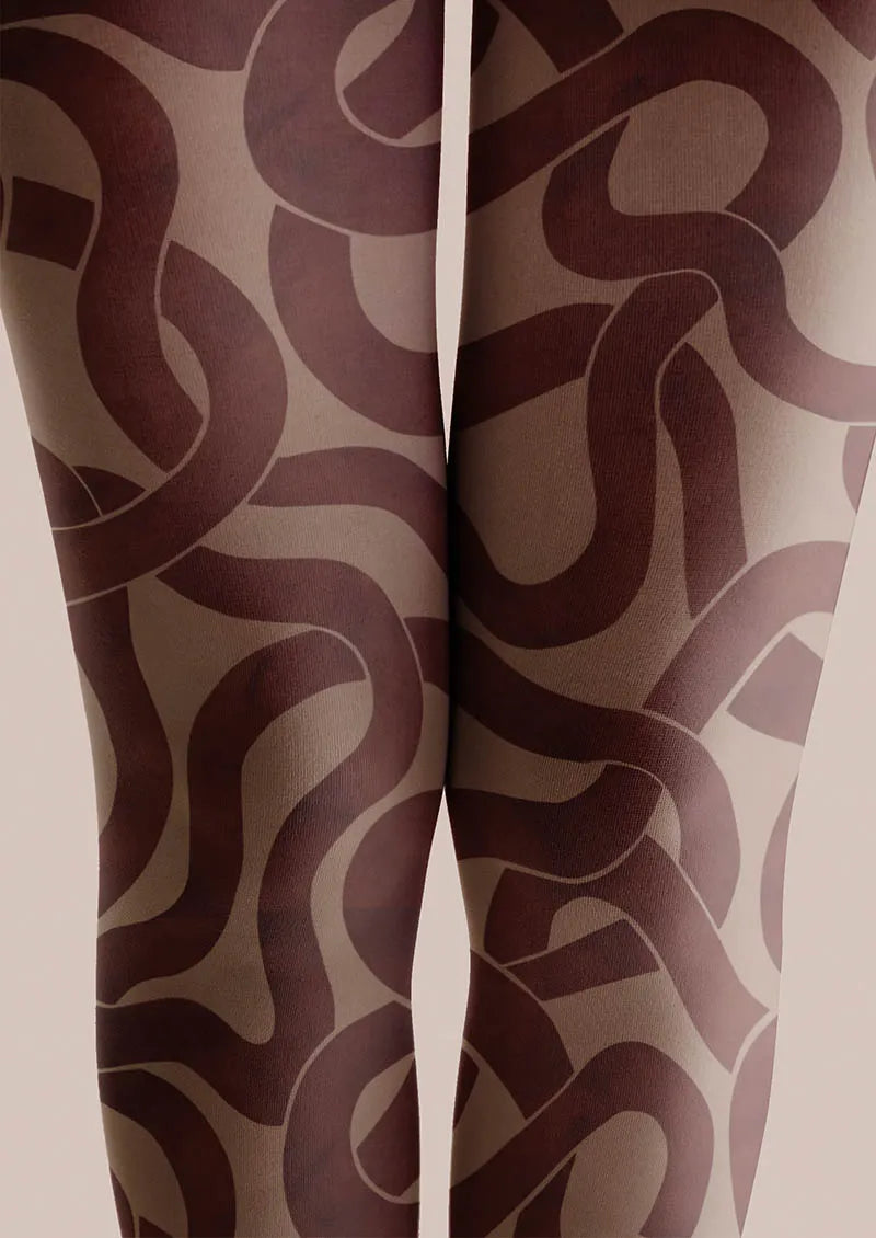 Viken Plan Brown Wave Art Tights Hosiery Pantyhose