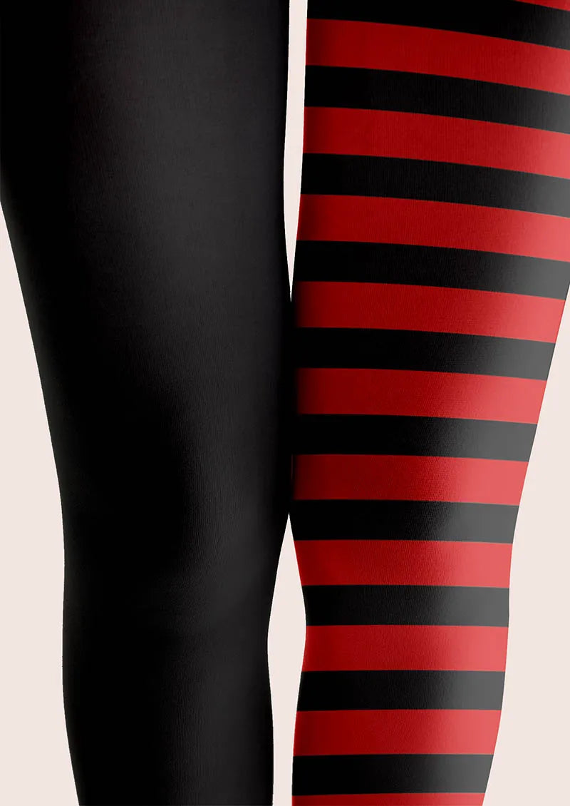 Viken Plan Black-Red Split Stripes Tights Hosiery Pantyhose