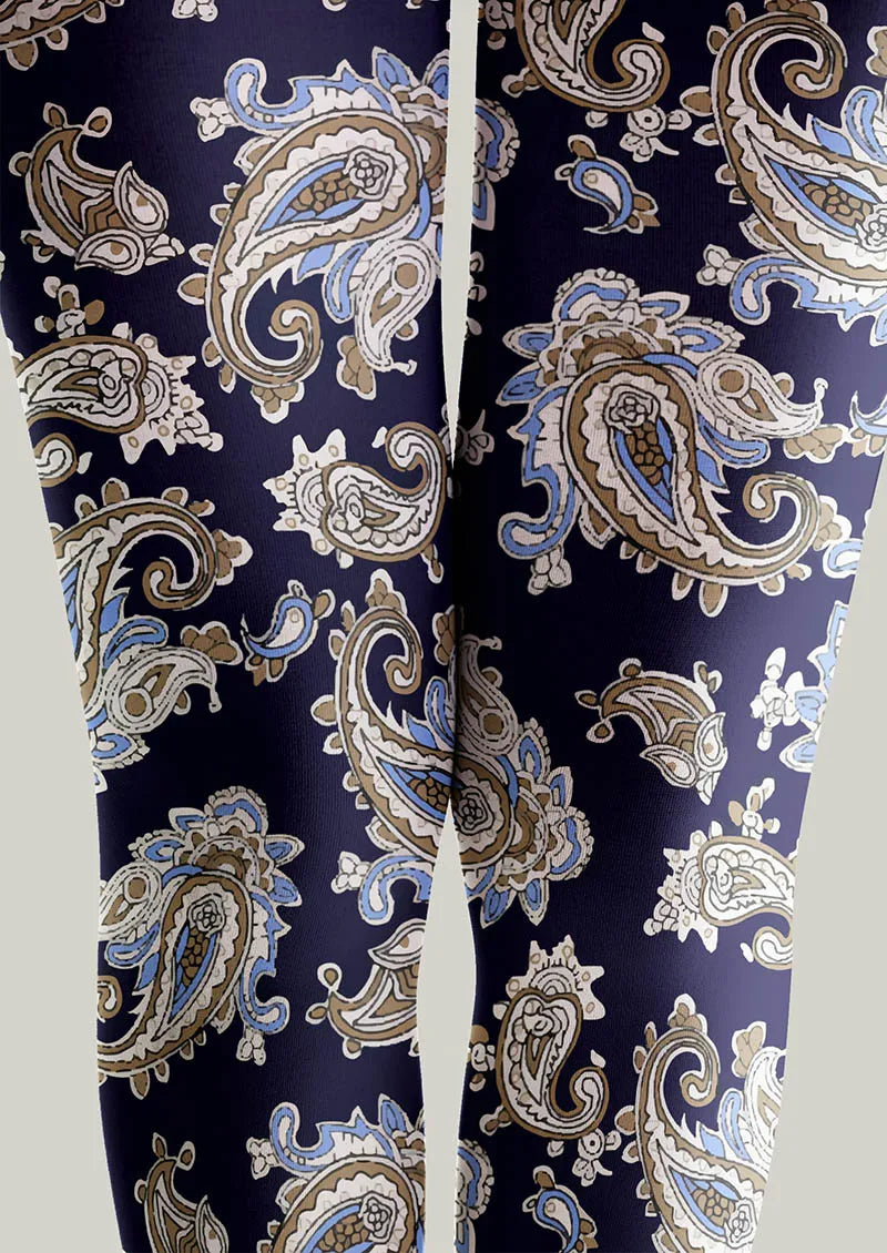 Viken Plan Navy Elegant Paisley Tights Hosiery Pantyhose
