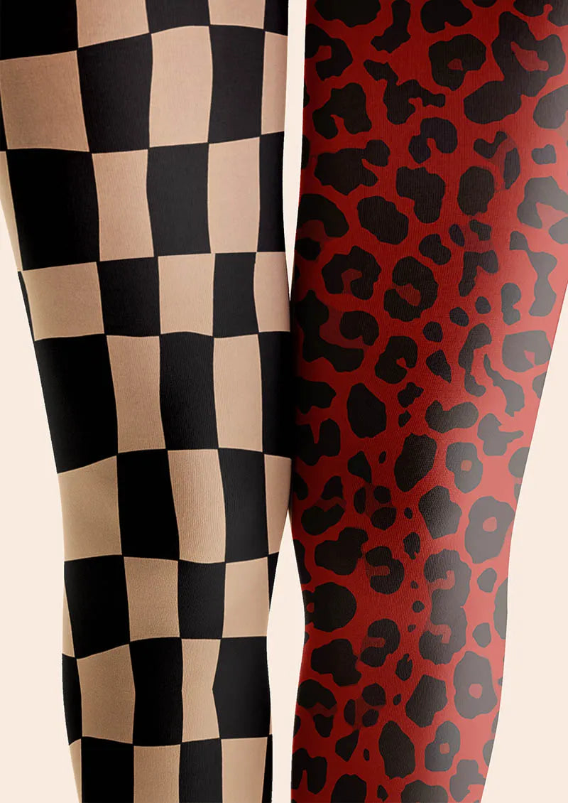 Viken Plan Geometric Art Split Checker Tights Hosiery Pantyhose