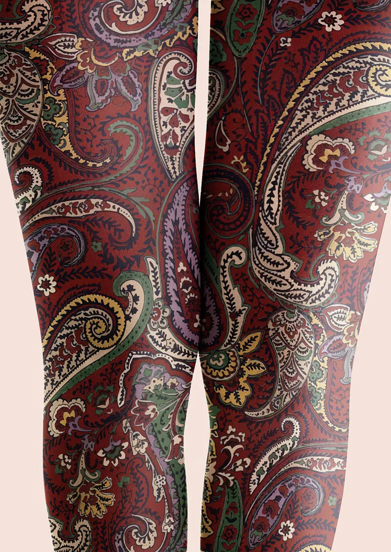 Viken Plan Classic Burgundy Paisley Tights Hosiery Pantyhose