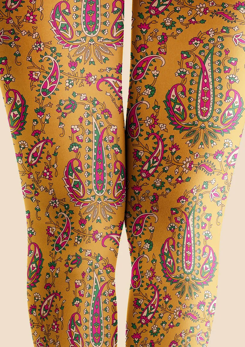 Viken Plan Warm Gold Paisley Tights Hosiery Pantyhose