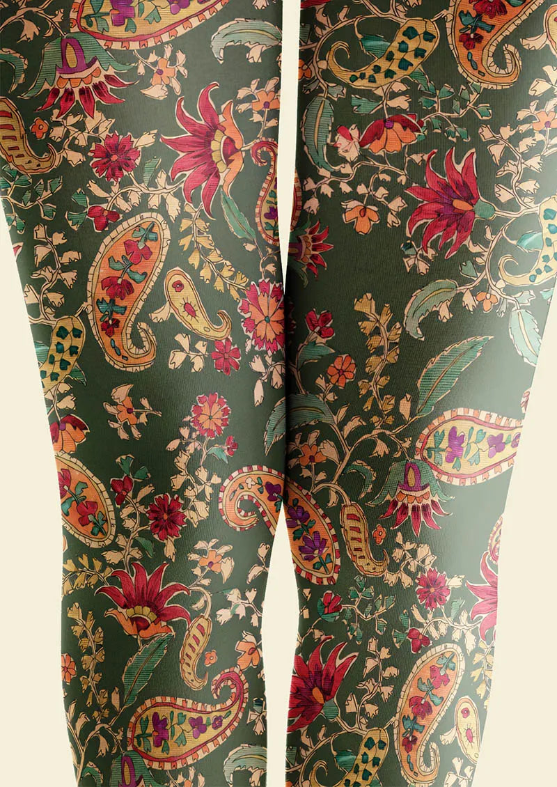 Viken Plan Mint Vintage Paisley Tights Hosiery Pantyhose