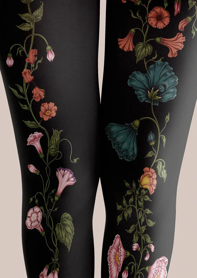 Viken Plan Midnight Garden Floral Tights Hosiery Pantyhose