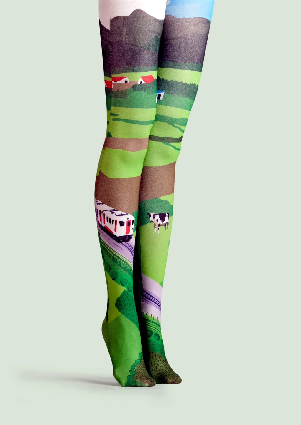 Viken Plan Field Train Print Tights Hosiery Pantyhose