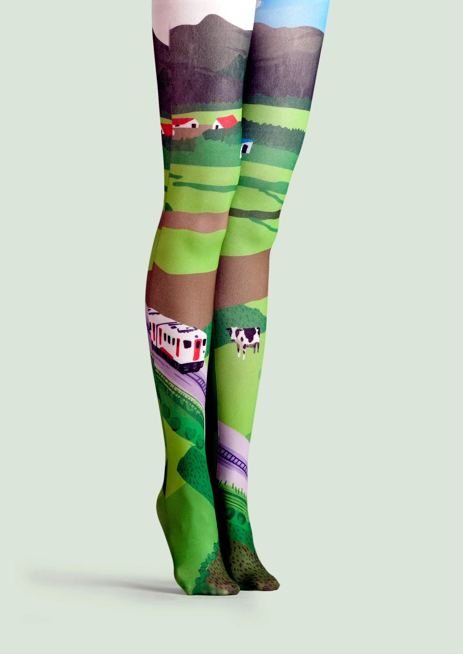 Viken Plan Field Train Print Tights Hosiery Pantyhose