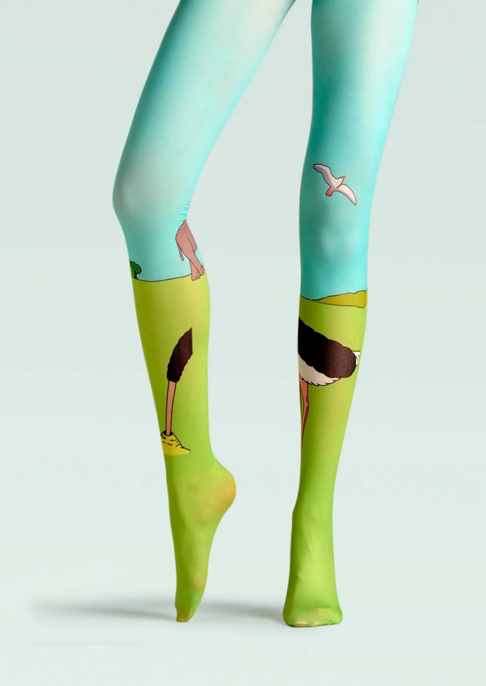 Viken Plan Forest art Print Tights Fun ostriches Pantyhose/Tights [Savanna]