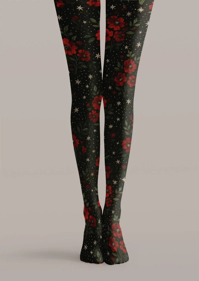 Viken Plan Gothic Rose Dark Floral Tights Hosiery Pantyhose