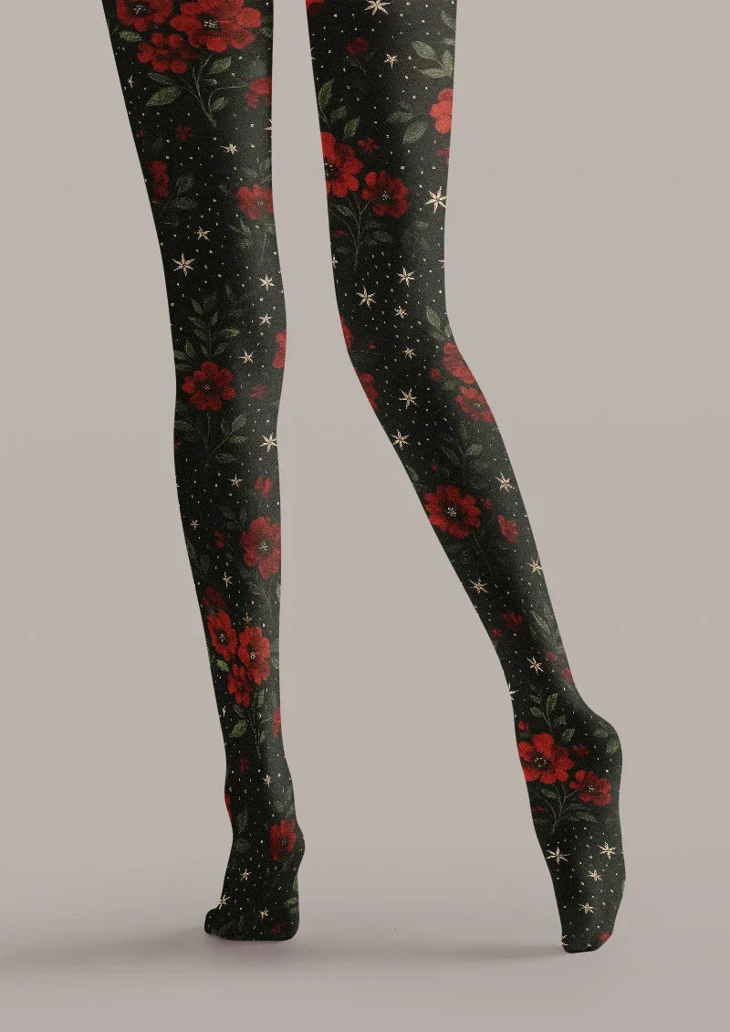 Viken Plan Gothic Rose Dark Floral Tights Hosiery Pantyhose
