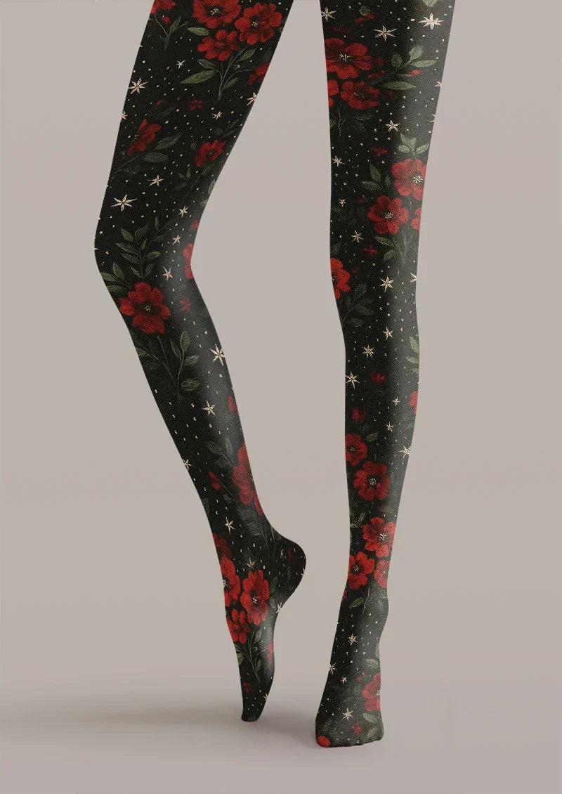 Viken Plan Gothic Rose Dark Floral Tights Hosiery Pantyhose