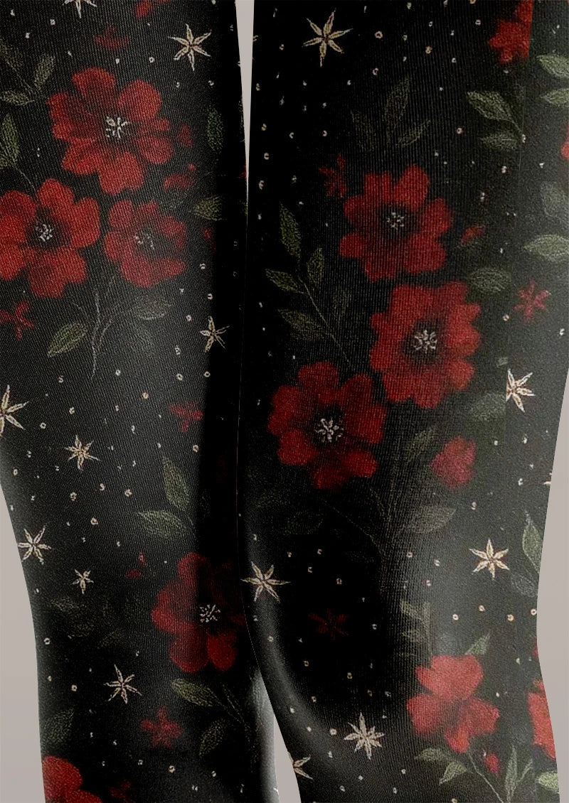 Viken Plan Gothic Rose Dark Floral Tights Hosiery Pantyhose