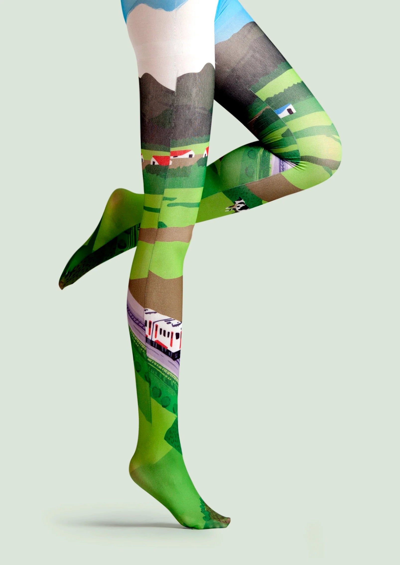 Viken Plan Field Train Print Tights Hosiery Pantyhose