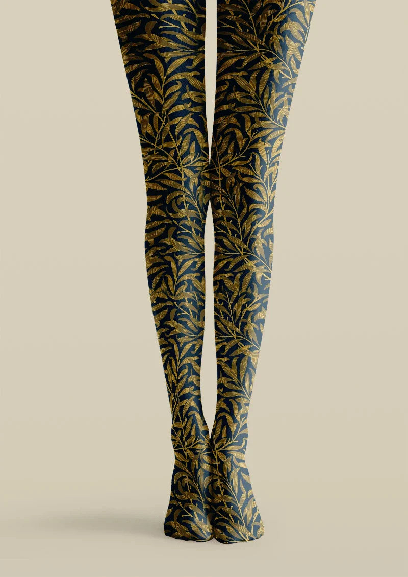 Viken Plan Golden Botanical Pattern Tights Hosiery Pantyhose
