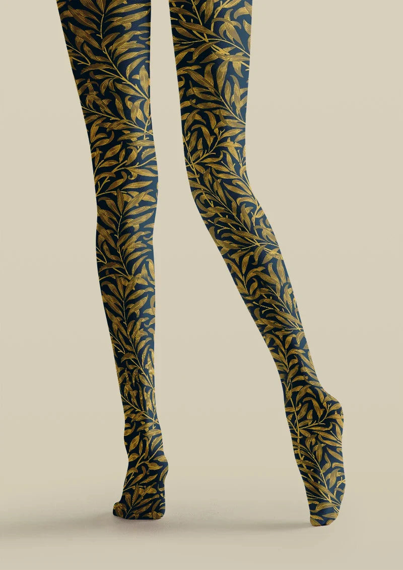 Viken Plan Golden Botanical Pattern Tights Hosiery Pantyhose