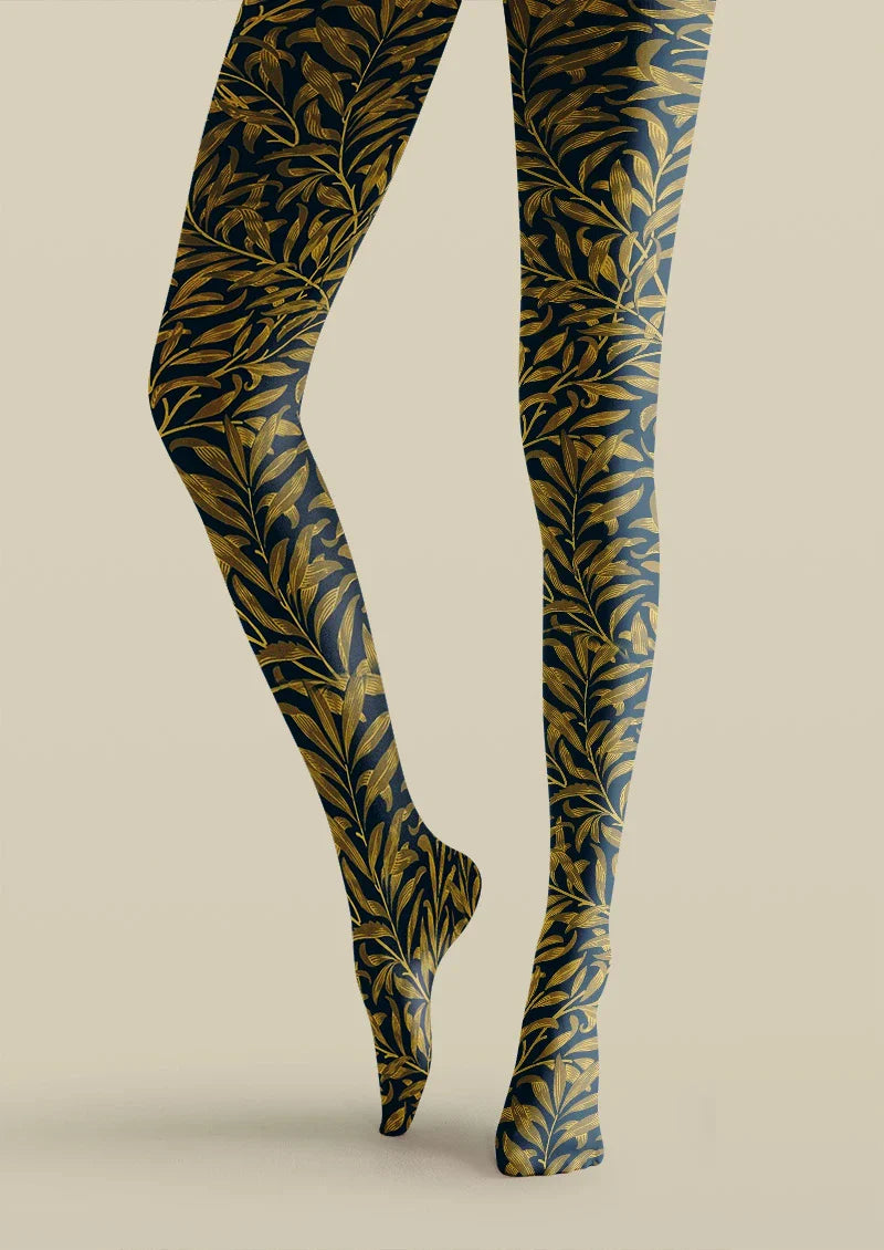 Viken Plan Golden Botanical Pattern Tights Hosiery Pantyhose