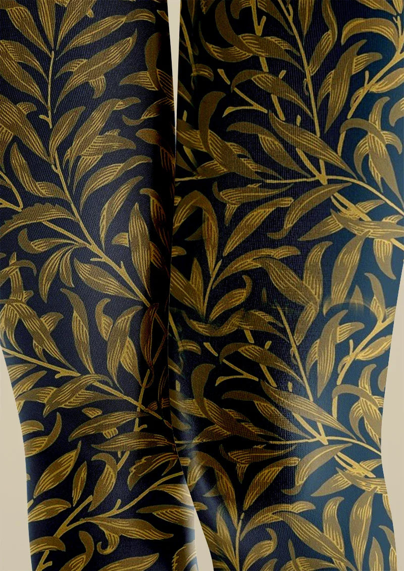 Viken Plan Golden Botanical Pattern Tights Hosiery Pantyhose