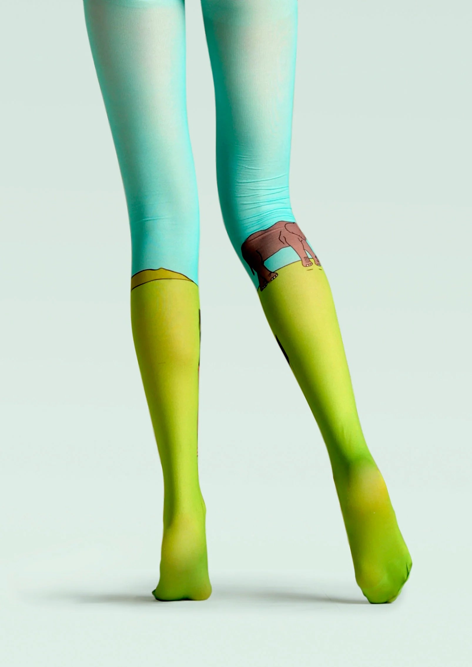 Viken Plan Forest art Print Tights Fun ostriches Pantyhose/Tights [Savanna]