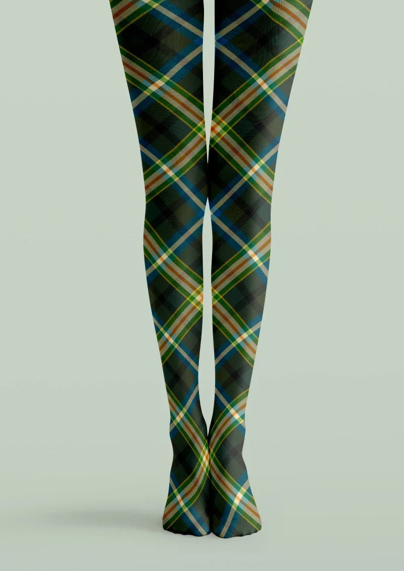 Viken Plan Green Blue Tartan Plaid Tights Hosiery Pantyhose