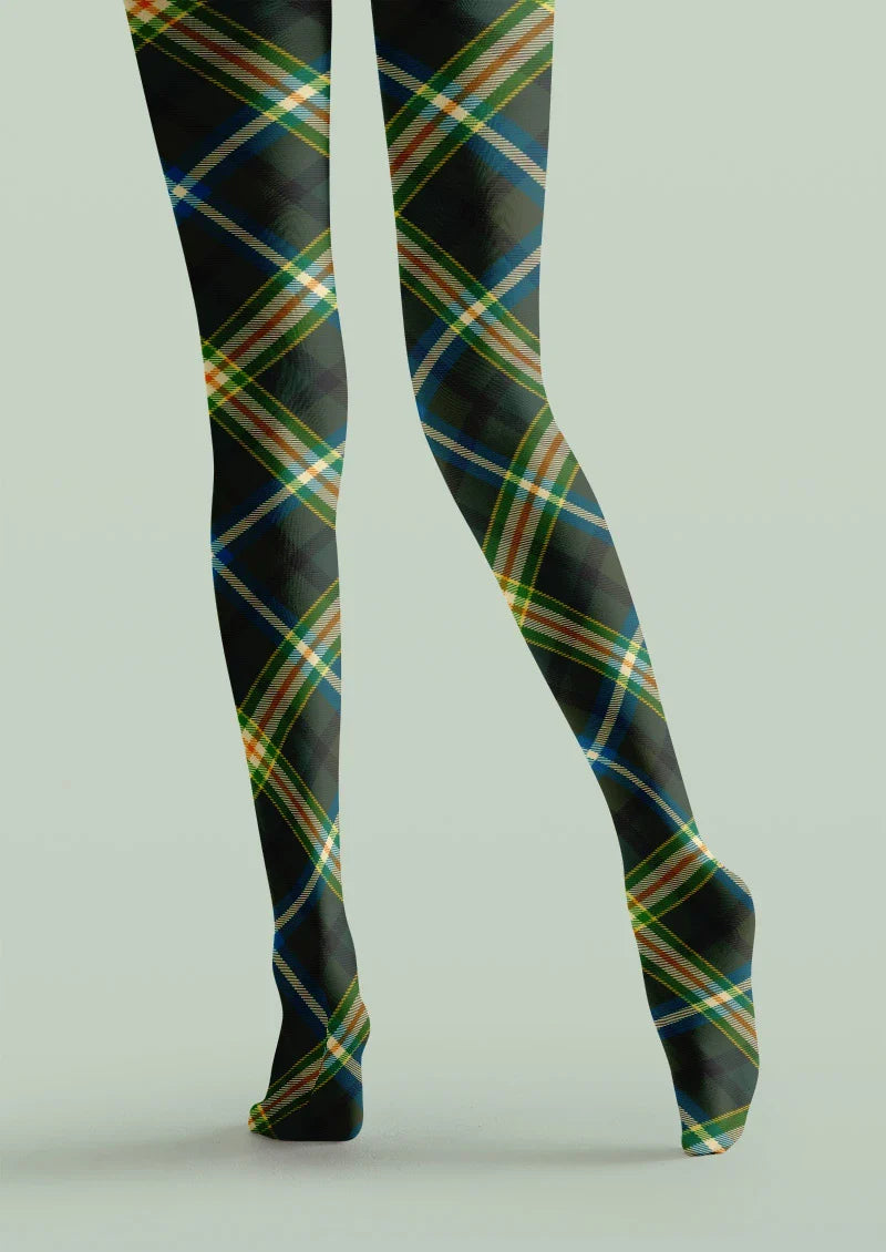 Viken Plan Green Blue Tartan Plaid Tights Hosiery Pantyhose