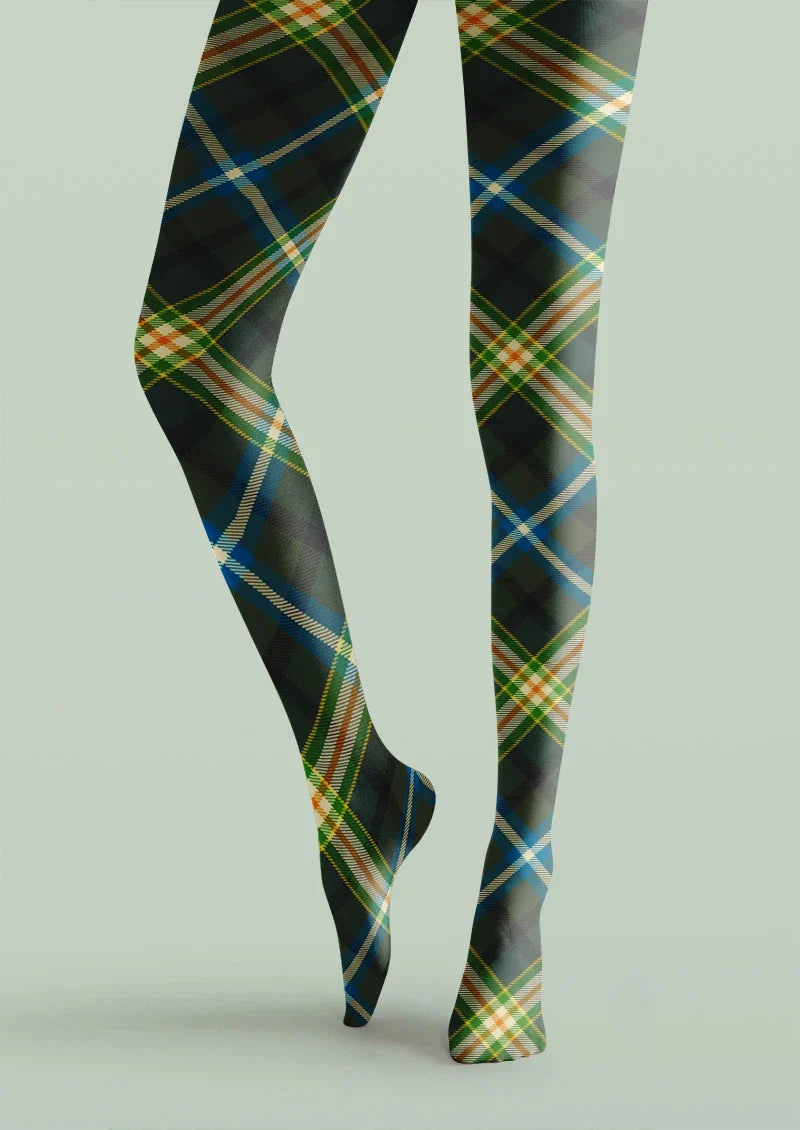 Viken Plan Green Blue Tartan Plaid Tights Hosiery Pantyhose