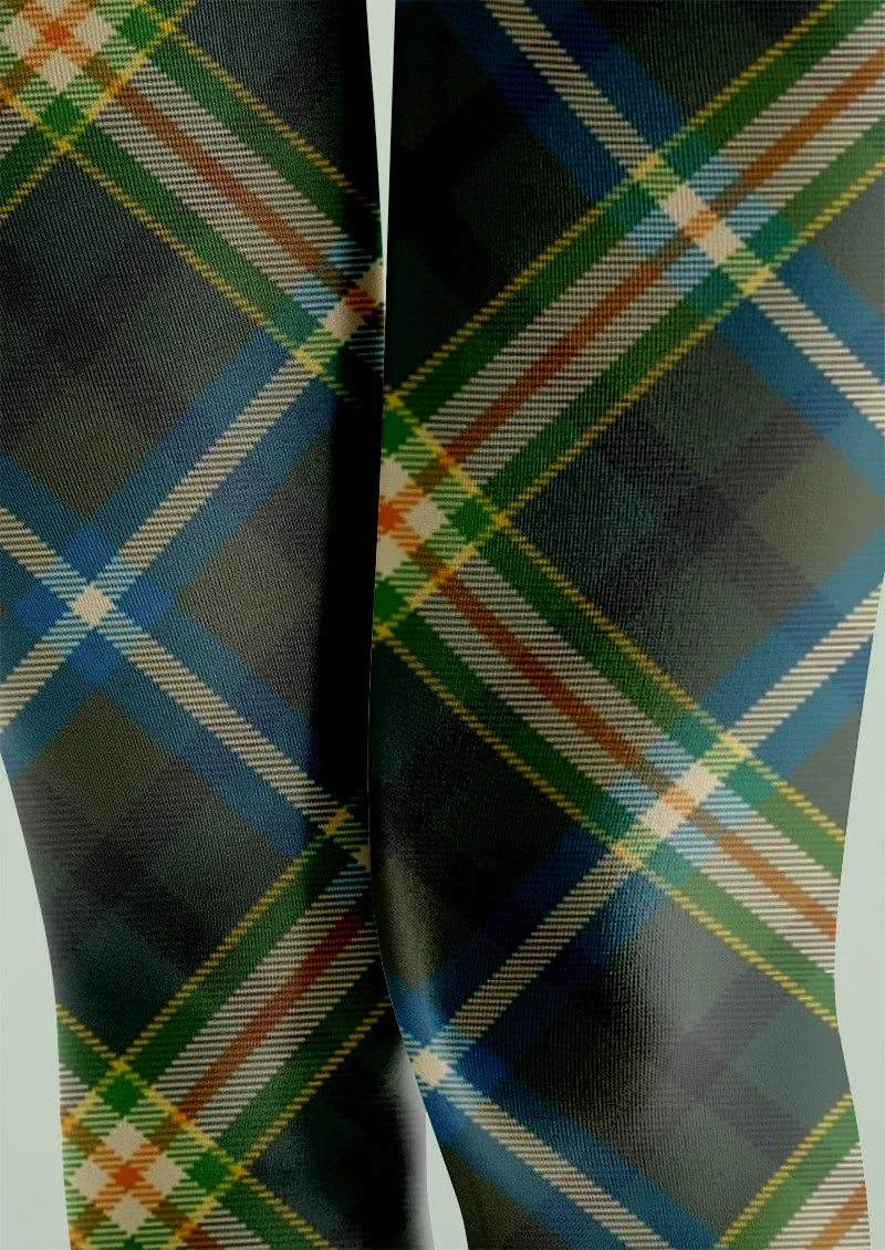 Viken Plan Green Blue Tartan Plaid Tights Hosiery Pantyhose