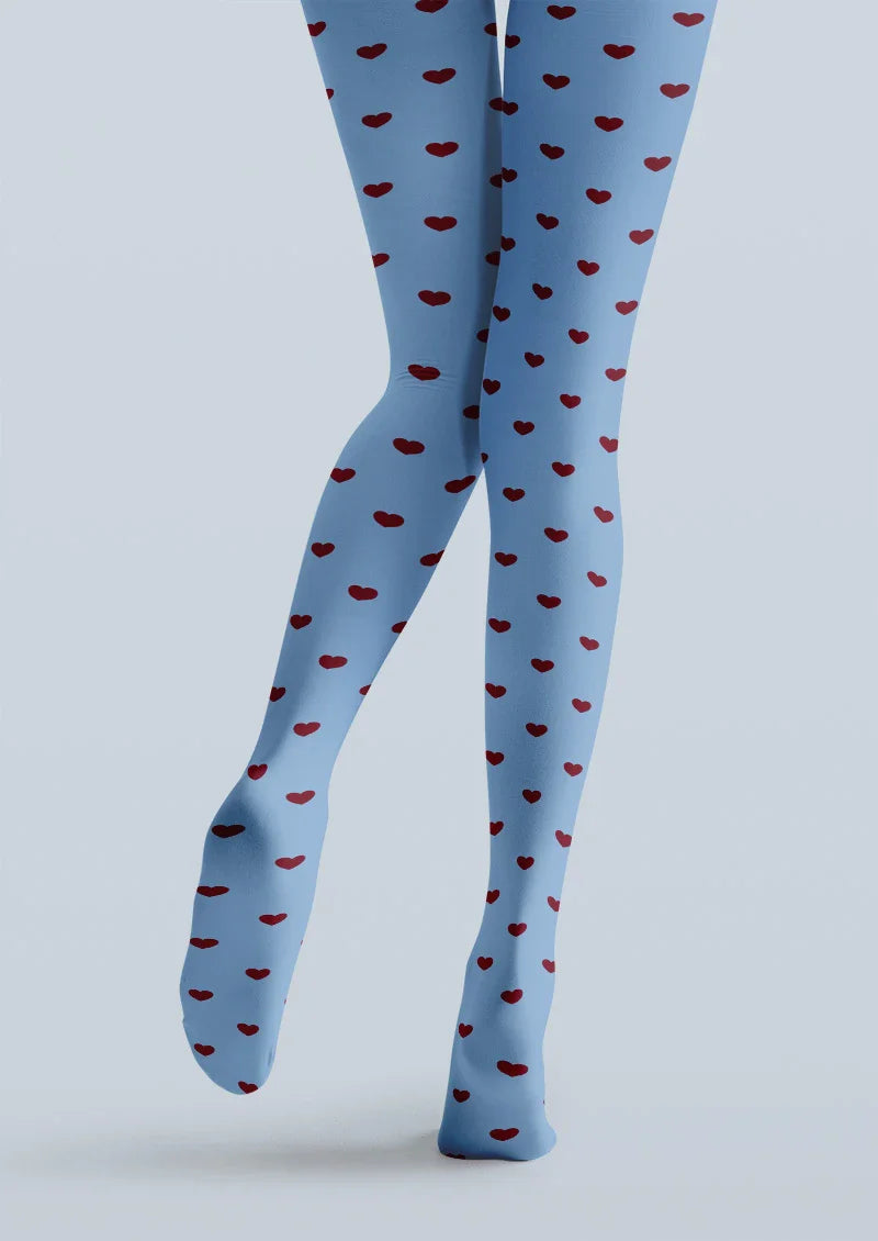 Viken Plan Blue Heart Polka Dot Tights Hosiery Pantyhose