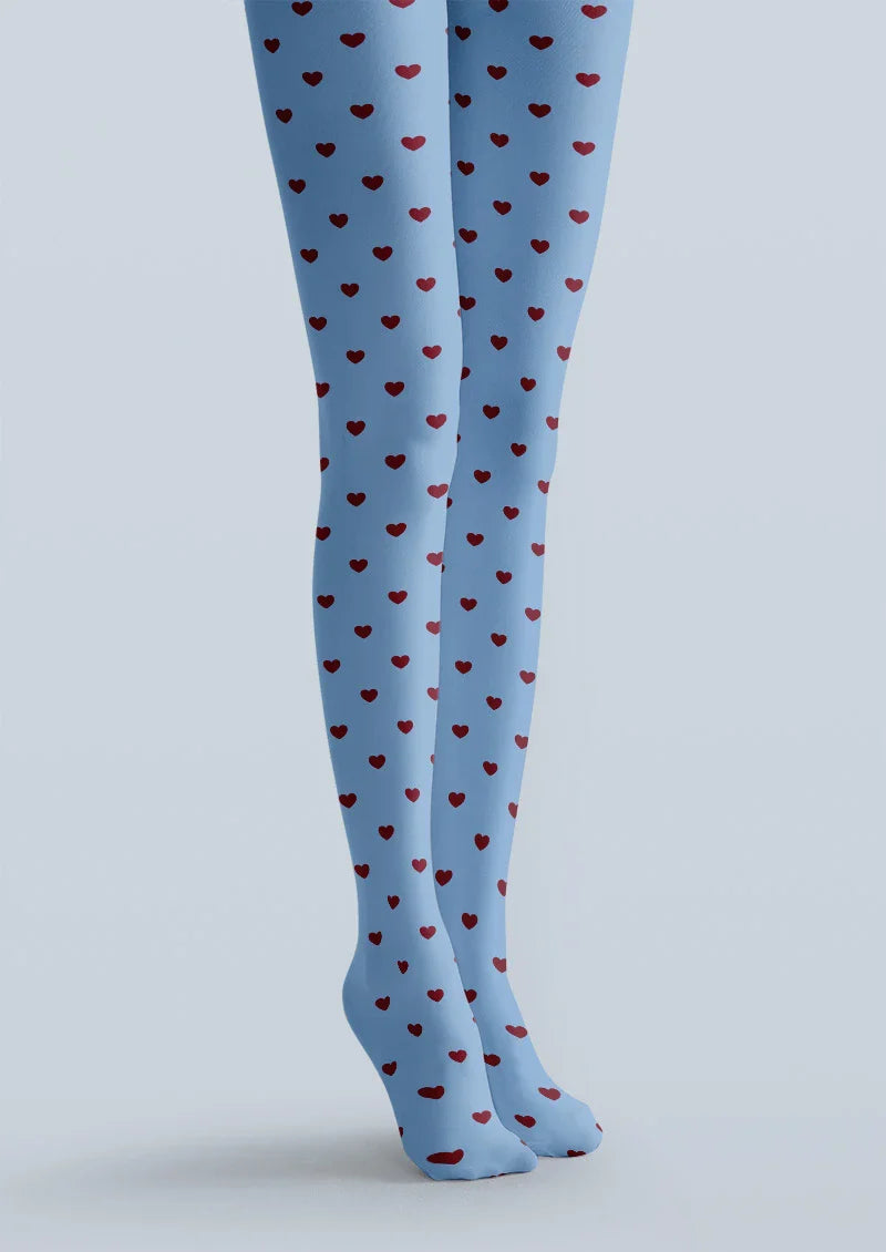 Viken Plan Blue Heart Polka Dot Tights Hosiery Pantyhose