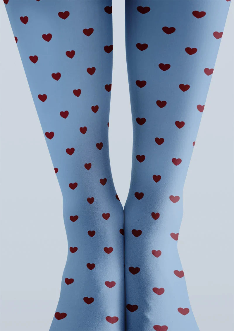Viken Plan Blue Heart Polka Dot Tights Hosiery Pantyhose