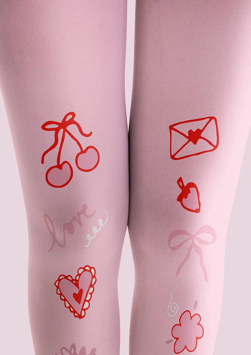 Viken Plan Valentine's Day Pink Letter Tights Hosiery Pantyhose