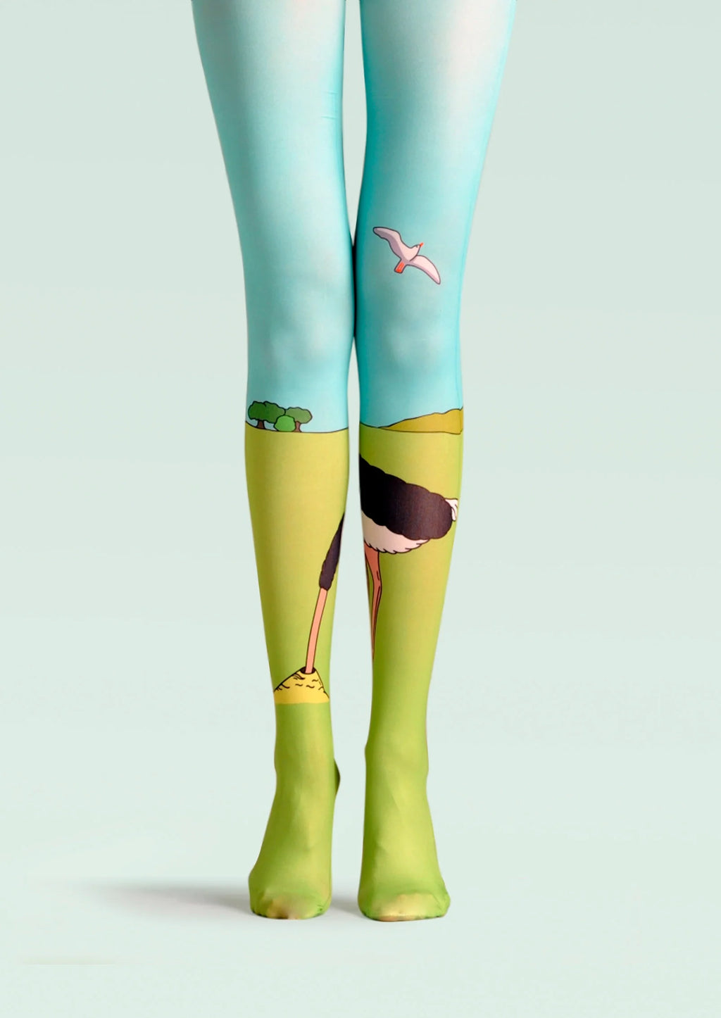 Viken Plan Forest art Print Tights Fun ostriches Pantyhose/Tights [Savanna]