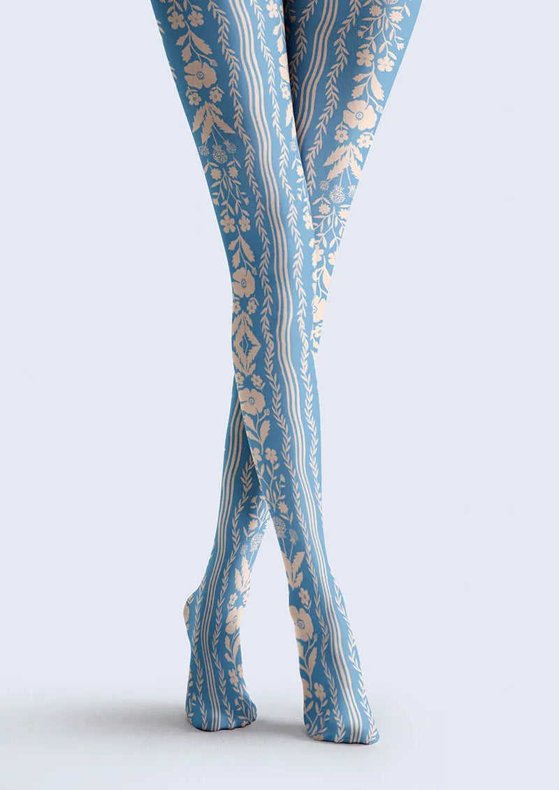 Viken Plan Floral pattern Blue Filigree Tights Hosiery Pantyhose