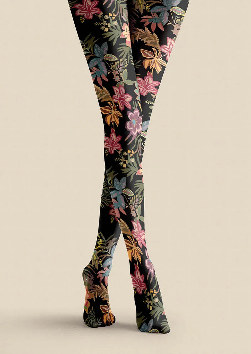 Viken Plan Floral pattern Night Bloom Tights Hosiery Pantyhose