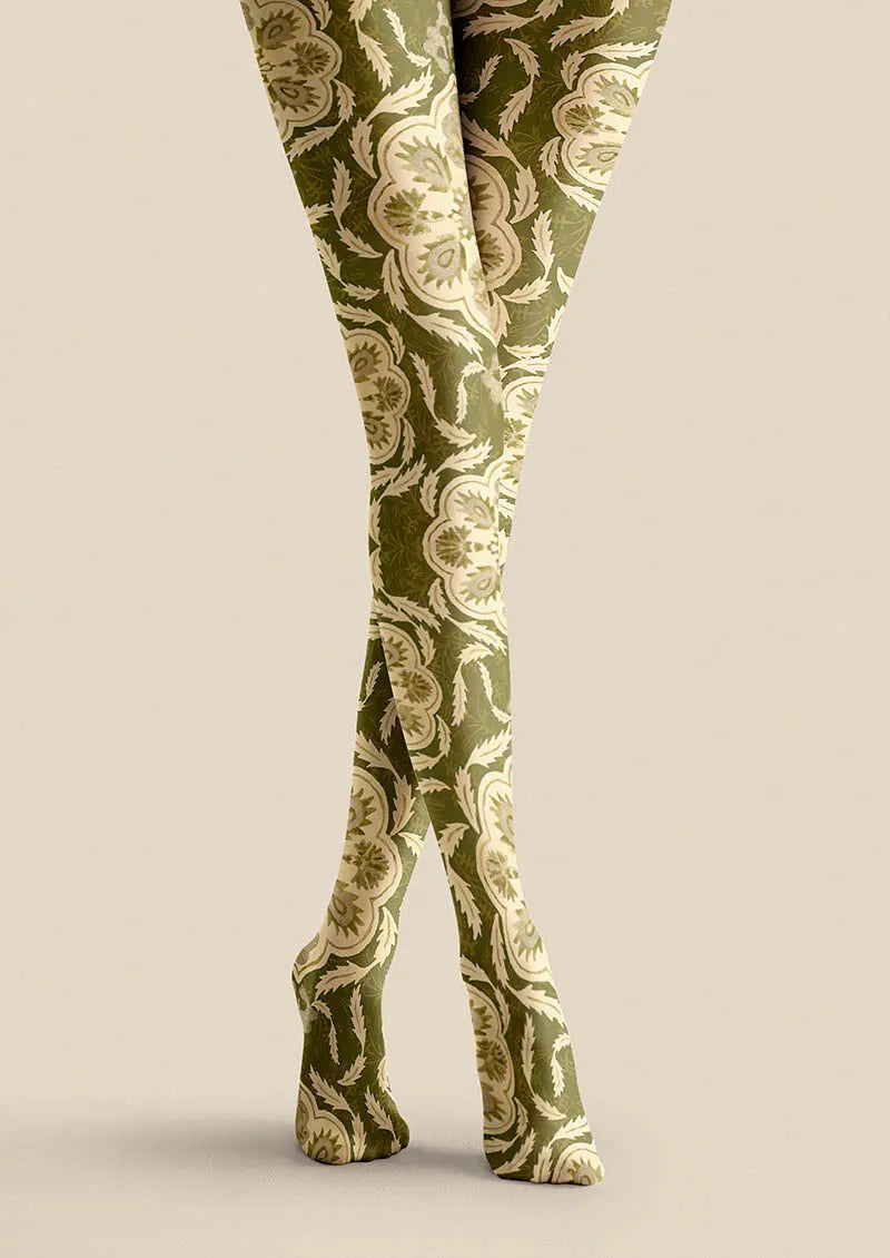 Viken Plan Floral pattern Olive Floral Tights Hosiery Pantyhose