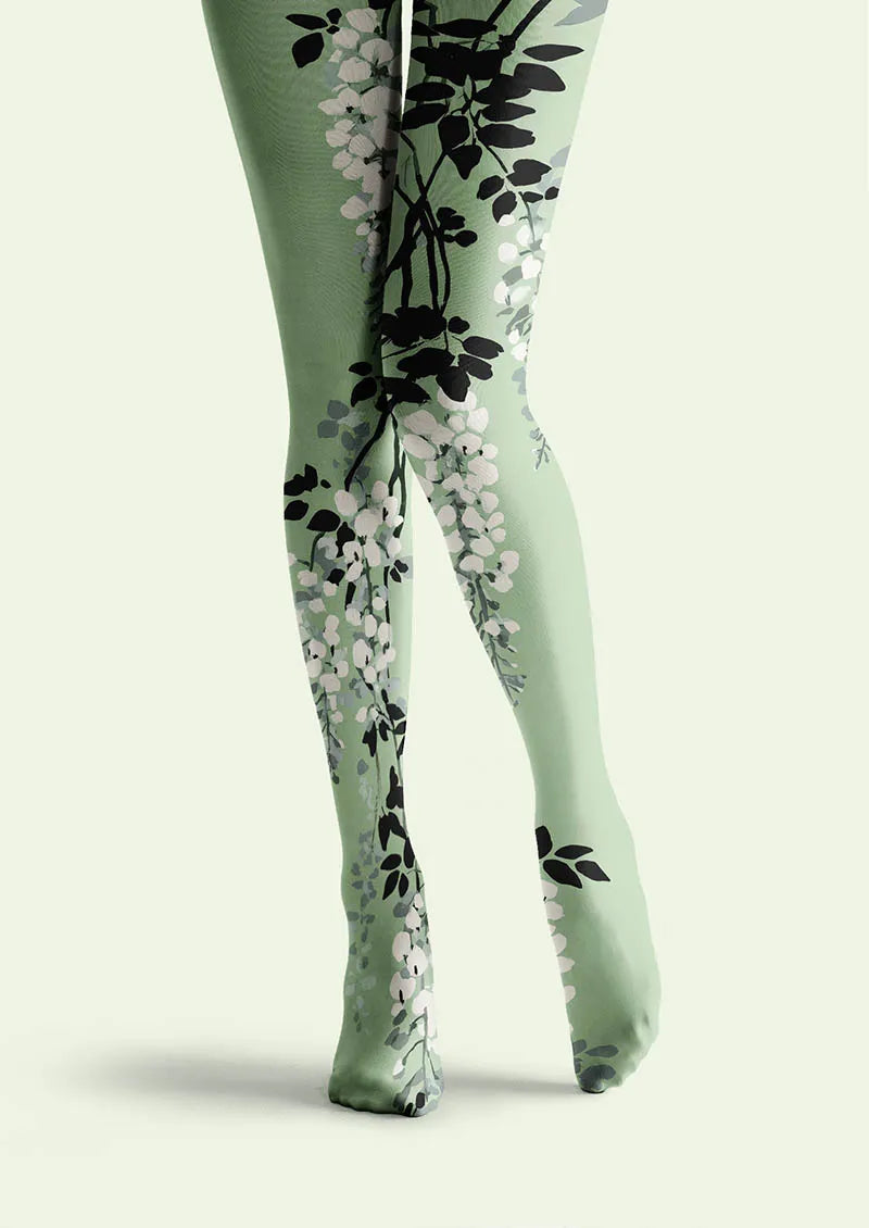 Viken Plan Spring Vine Floral Print Tights Hosiery Pantyhose