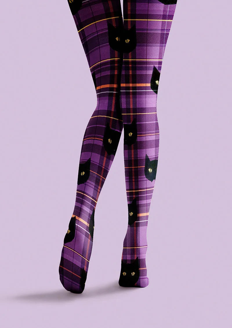 Viken Plan Halloween Fun Art Print Tights Personalized Tights/Tights [Shadow Plaid Cat]
