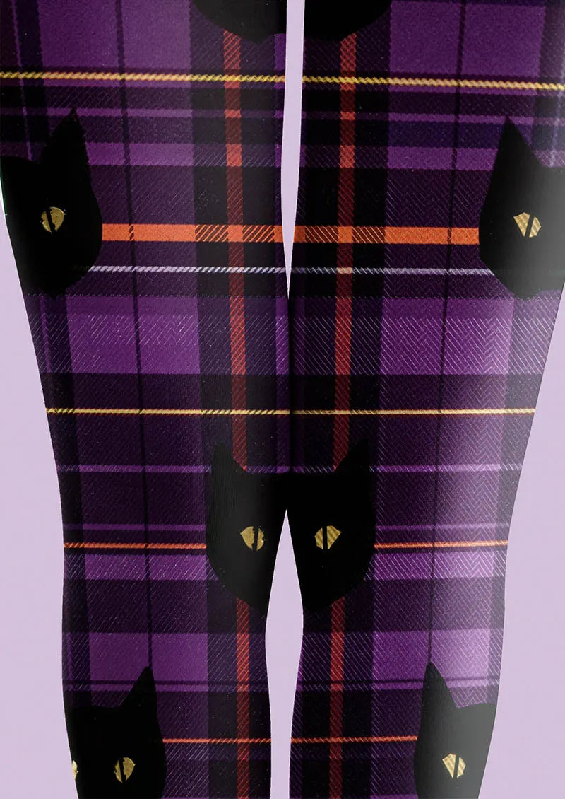 Viken Plan Halloween Fun Art Print Tights Personalized Tights/Tights [Shadow Plaid Cat]