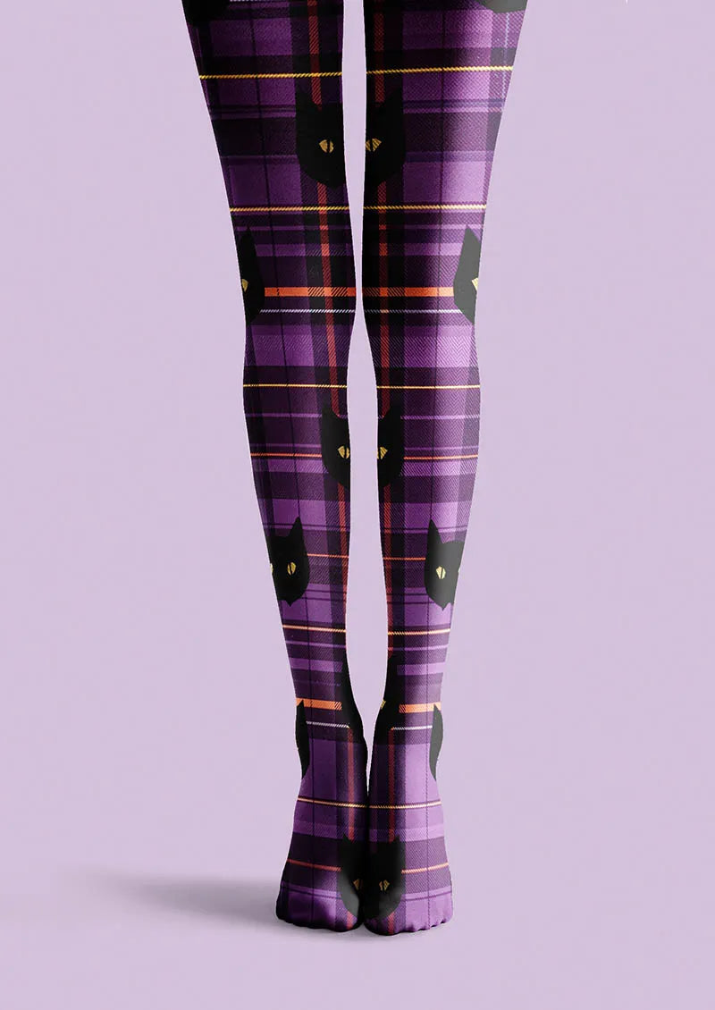 Viken Plan Halloween Fun Art Print Tights Personalized Tights/Tights [Shadow Plaid Cat]