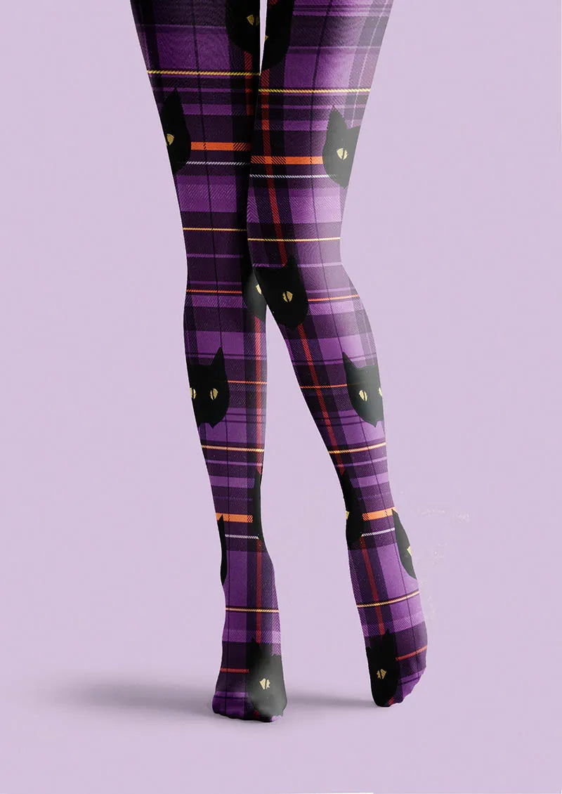 Viken Plan Halloween Fun Art Print Tights Personalized Tights/Tights [Shadow Plaid Cat]