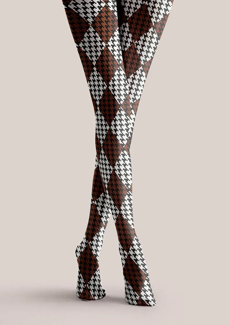 Viken Plan Coffee Diamond Tights Hosiery Pantyhose