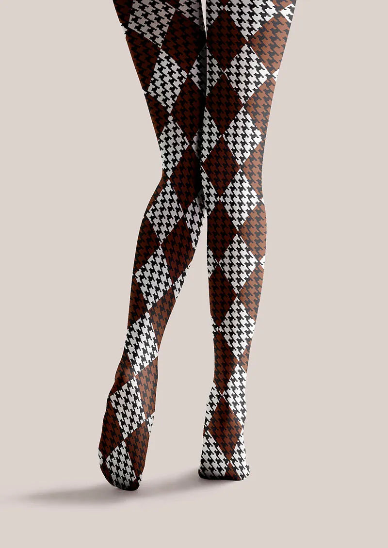 Viken Plan Coffee Diamond Tights Hosiery Pantyhose