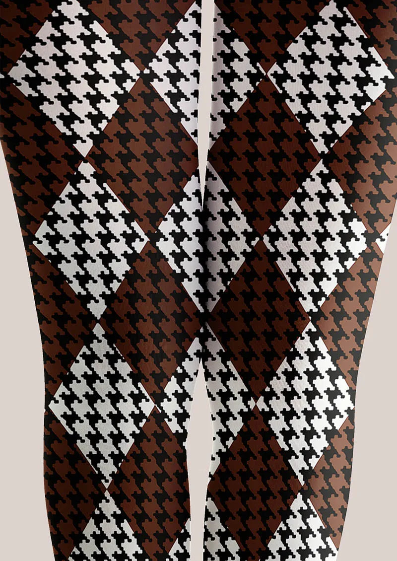 Viken Plan Coffee Diamond Tights Hosiery Pantyhose