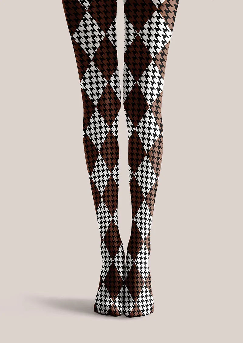 Viken Plan Coffee Diamond Tights Hosiery Pantyhose
