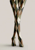 Viken Plan Olive Harlequin Patterned Tights Hosiery Pantyhose