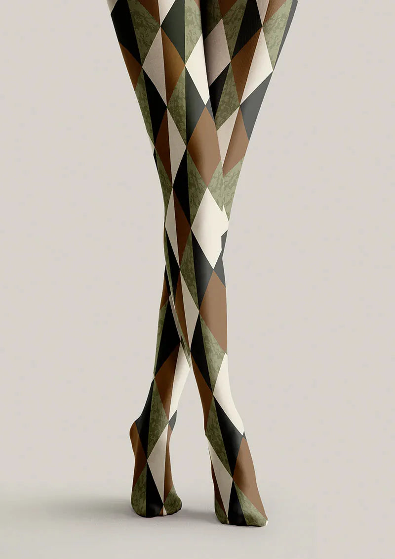 Viken Plan Olive Harlequin Patterned Tights Hosiery Pantyhose
